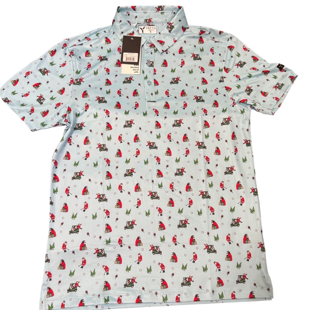 YATTA GOLF Men Size Small Polo Shirt Santa Swing‎ Ice Print Short Sleeve